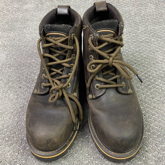 Columbia Hard Rock Mid Leather Boots Men's 9 Brown Hiking Work Lace Up Chunky - Picture 7 of 16